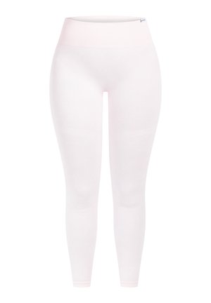 Leggings i lys pink, lavet af et glat, strækbart stof. Har en bred, ribbet talje og en tætsiddende pasform. Ingen synlige mønstre.