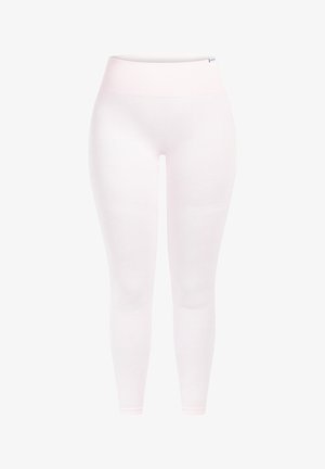 Leggings in lichtroze, gemaakt van een gladde, rekbare stof. Beschikt over een brede, geribbelde tailleband en een aansluitend ontwerp. Geen zichtbare patronen.