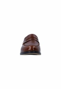 Braune Leder-Lederschuhe mit gepolsterter Zunge und Stickdetails, ausgestattet mit einer niedrig profilierten schwarzen Sohle und glatter Oberfläche.