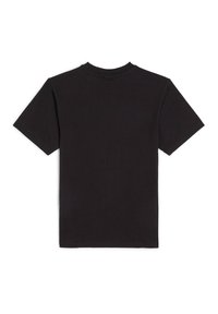 Camiseta de algodón negra con mangas cortas, cuello redondo y una textura suave. La vista trasera no muestra patrones ni detalles adicionales.