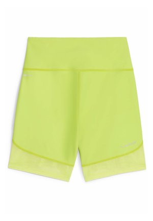 Neon grønne træningsshorts lavet af letvægtsstof. Har en tætsiddende talje, mesh-detaljer og flade sømme for komfort og bevægelighed.