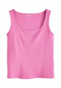 Canotta rosa in cotone con scollo rotondo e spalline larghe. Tessuto leggero dalla texture liscia. Orlo dritto nella parte inferiore.