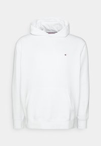 Sudadera blanca con capucha, confeccionada en un tejido suave. Cuenta con un bolsillo frontal tipo canguro y puños acanalados. Detalle del logotipo pequeño en el pecho.