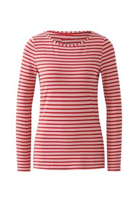 Rood-wit gestreept shirt met lange mouwen en een ronde hals, gemaakt van een zachte stof, met gelijkmatig verdeelde horizontale strepen.