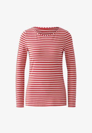 Rood-wit gestreept shirt met lange mouwen en een ronde hals, gemaakt van een zachte stof, met gelijkmatig verdeelde horizontale strepen.