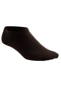 Chaussette noire unie jusqu'à la cheville, présentée sur un fond blanc avec un bord-côte.