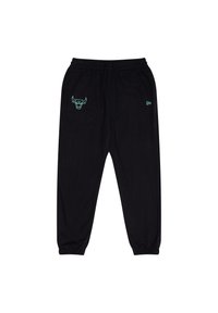 Μαύρο παντελόνι jogging από μαλακό βαμβάκι, με ελαστική μέση, κορδόνι και λογότυπο ταύρου σε τιρκουάζ χρώμα στην αριστερή πλευρά.