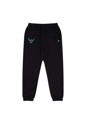 Μαύρο παντελόνι jogging από μαλακό βαμβάκι, με ελαστική μέση, κορδόνι και λογότυπο ταύρου σε τιρκουάζ χρώμα στην αριστερή πλευρά.