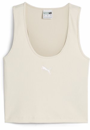 Šviesiai smėlinės spalvos grioveliais nertinė palaidinė, pagaminta iš minkštos medžiagos. Turi išlinkinį dekoltė ir mažą baltą Puma logotipą priekyje.