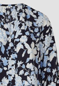 Dark navy blouse with light blue and white floral pattern and pleated front detail, size 44 by s.Oliver.