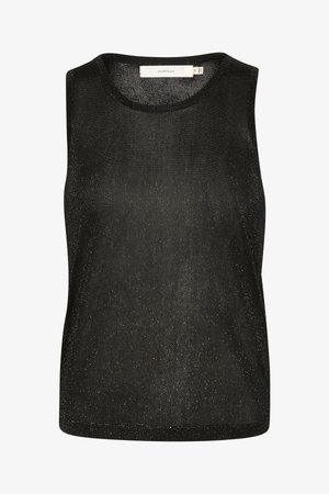 Must, ilma varrukateta top, millel on peen hõbedane läige ja ümar kaelus, märgistatud kui InWear, suurus väike.