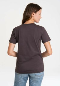 Dark gray short-sleeve t-shirt made from cotton, featuring a crew neckline and a simple design, shown from the back.