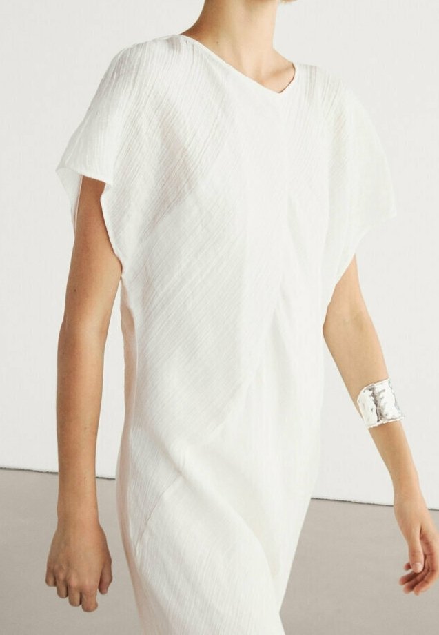 chinese dress ladies MASSIMO DUTTI Ladies White Satin Abstract Print Sleeveless Maxi Dress –  ReThread main image 1