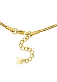 Collier en chaîne en or avec un design flexible, doté d'un fermoir à homard et de maillons supplémentaires pour un ajustement de la longueur. Fini lisse et brillant.