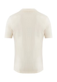 Beżowa koszulka polo z krótkim rękawem, klasycznym kołnierzykiem oraz gładkim, teksturowanym materiałem. Posiada proste wykończenie hemu dla czystego wyglądu.