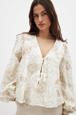 EMBROIDERED LONG SLEEVE  - Palaidinė - white cream