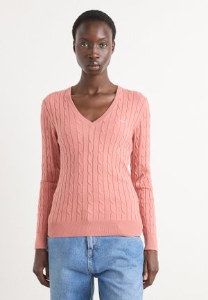 STRETCH CABLE V-NECK - Strikkegenser - faded brick