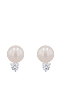 Pärlemor studs i ljusrosa med en slät yta, med en klar kristallaccenter i silver-tonad metall.