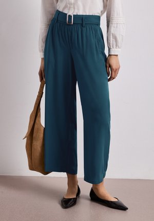 Street One, WIDE LEG HOSE MIT GÜRTEL UND LEO-PRINT - Bukser - tide blue