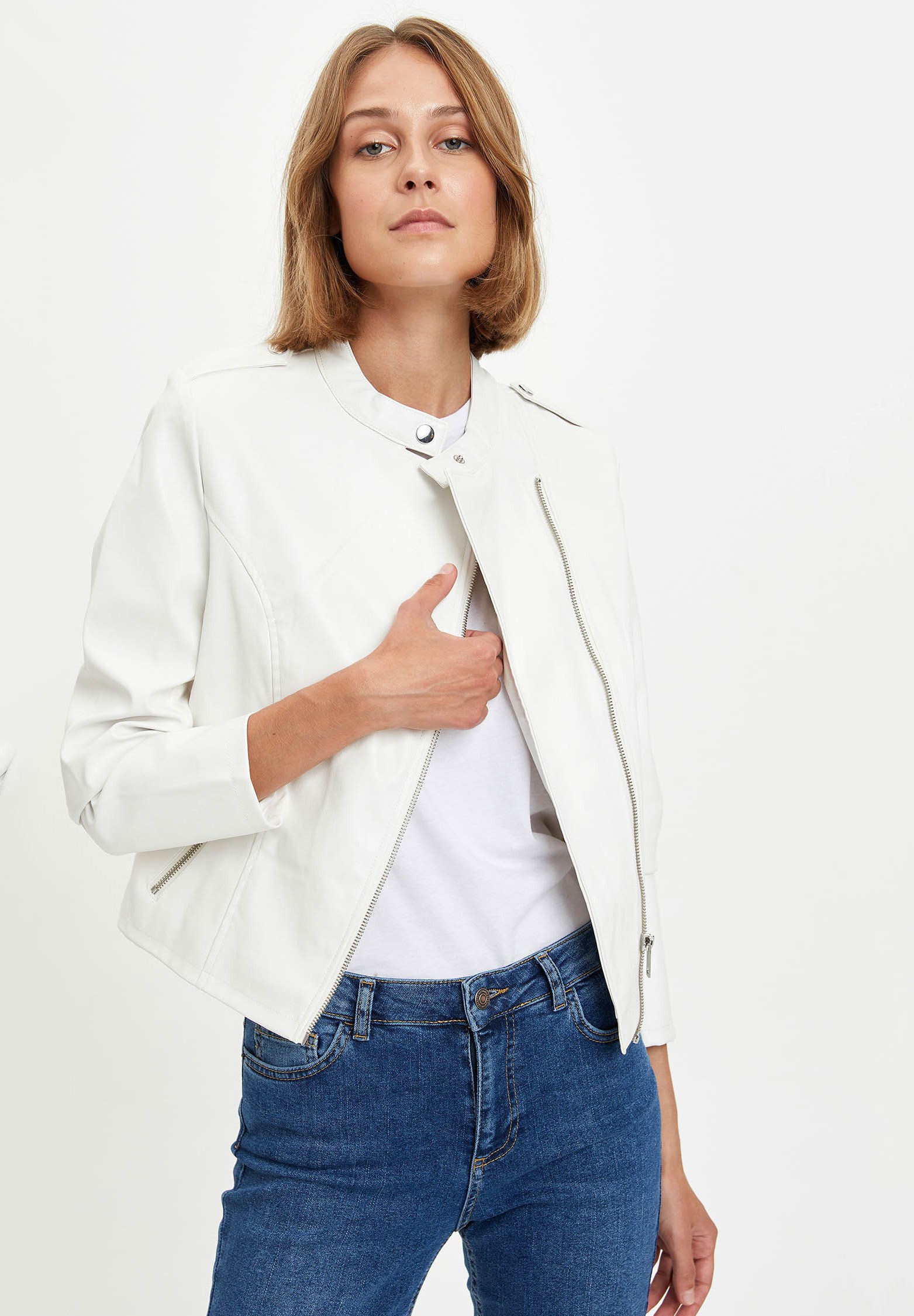 white pu leather jacket