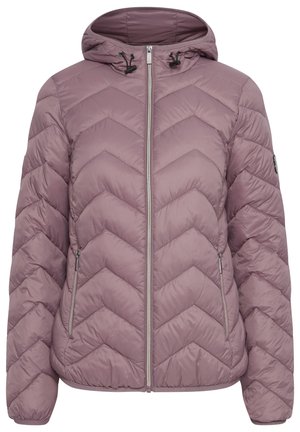 Padded bunda v mauve barvě s chevronovým prošíváním. Obsahuje kapucu a dvě boční kapsy na zip. Zapínání na přední straně se zipem a šňůrkami.