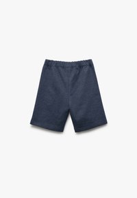 Marineblå bomuldsshorts med elastisk talje, med et enkelt design og lige snit, uden lommer eller yderligere detaljer.