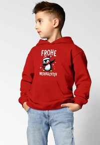 MoonWorks WEIHNACHTSMOTIVE LUSTIGE GESCHENKE OUTFIT - Kapuzenpullover - dabbing pinguin rot