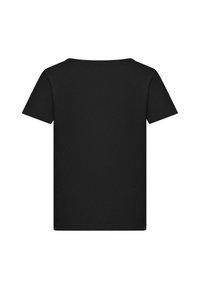 Svart bomulls-t-skjorte med rund hals, korte ermer og vanlig passform. Ingen synlige logoer eller mønstre på stoffet.