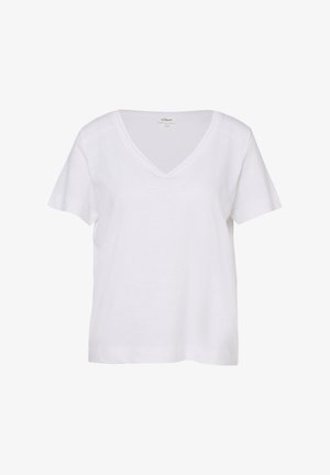 White short-sleeve V-neck cotton T-shirt with a relaxed fit, displayed on a plain white background.