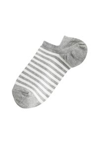 Grau-weiß gestreifte Knöchelsocke mit weichem, geripptem Bündchen, verstärkter Spitze und Ferse. Baumwollmischgewebe sorgt für Flexibilität und Komfort.