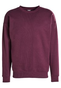 Felpa a maniche lunghe con collo rotondo in un solido viola scuro, con polsini e orlo a costina, design semplice, senza loghi o fantasie visibili.