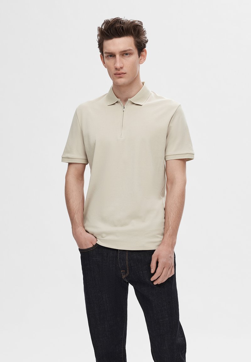 Selected Homme - SLHFAVE ZIP - Polo marškinėliai - oatmeal, Padidinti