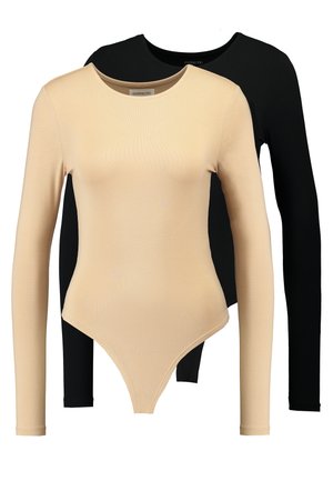 2 PACK - Long sleeved top - tan/black