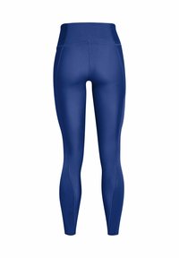 Leggings azules de cintura alta hechos de un tejido suave y elástico. Presentan un diseño ajustado con costuras planas y un color sólido en toda la prenda.