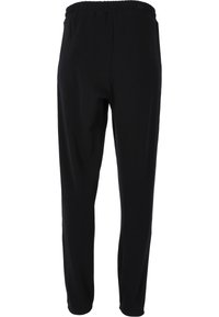 Sorte elastiske bukser med afslappet pasform, der har en glat tekstur og lige ben, ideelle til afslappet brug.