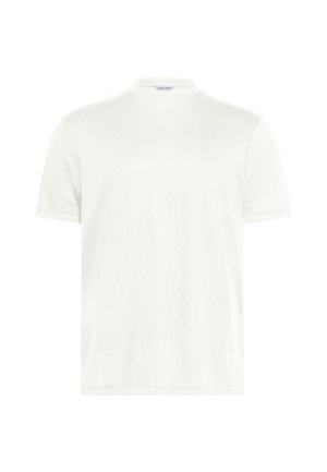 Witte T-shirt met ronde hals gemaakt van zachte stof. Korte mouwen, zonder patronen. Eenvoudig ontwerp met een rechte zoom en minimale details.