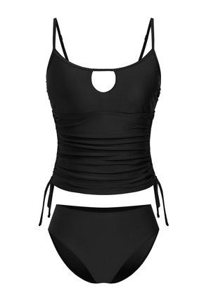 RUCHED CUTOUT DRAWSTRING TANKINI SET - Bikini - black