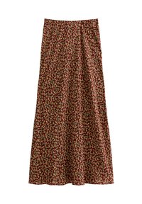 Maxi rok in donker bordeaux met een bloemenpatroon. Gemaakt van zacht materiaal, heeft een elastische tailleband en een vloeiende silhouet.