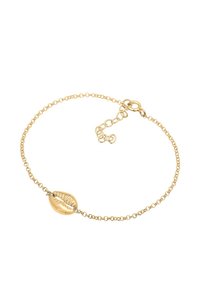 Guldarmband med en detaljerad snäckcharm, med texturerade accenter och justerbar längd. Enkel och elegant design.