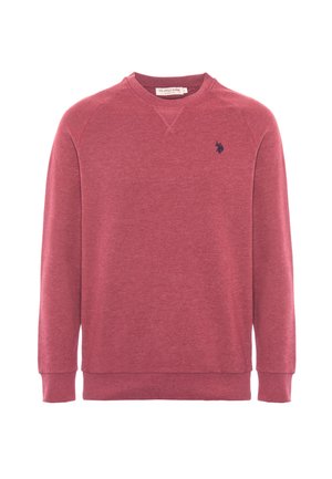 Felpa rossa realizzata in tessuto morbido e testurizzato. Presenta un collo rotondo, maniche lunghe e un piccolo logo ricamato sul lato sinistro del petto.