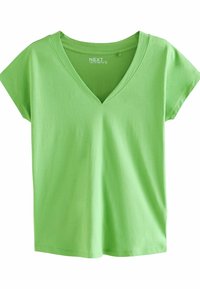 V-hals kortærmet T-shirt i klar grøn, lavet af glat bomuldsstof med en afslappet pasform og lige kant.