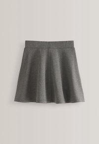 Jupe trapèze gris foncé longueur genou avec une ceinture ajustée, présentée sur un fond clair uni.