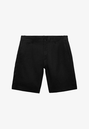 Svarta shorts i lättviktstyg, med knappstängning, sidofickor och rak passform. Enkel, odekorerad design.