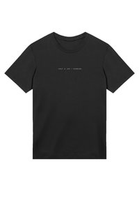 Black cotton t-shirt with short sleeves, round neckline, and minimal white text reading "Knut & Jan | Hamburg" on the front.