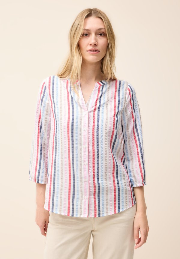 GESTREIFTE SPLIT NECK - Bluse - weiß