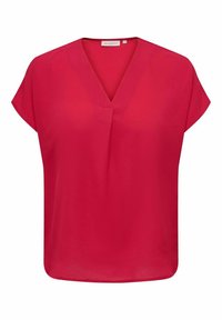 Röd kortärmad blus med V-hals och veckdetalj fram. Tillverkad av lätt, texturerad tyg.