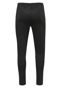 Zwarte sportleggingen met een gladde, elastische textuur, met een middelhoge tailleband en taps toelopende benen, ontworpen voor comfort en beweging.