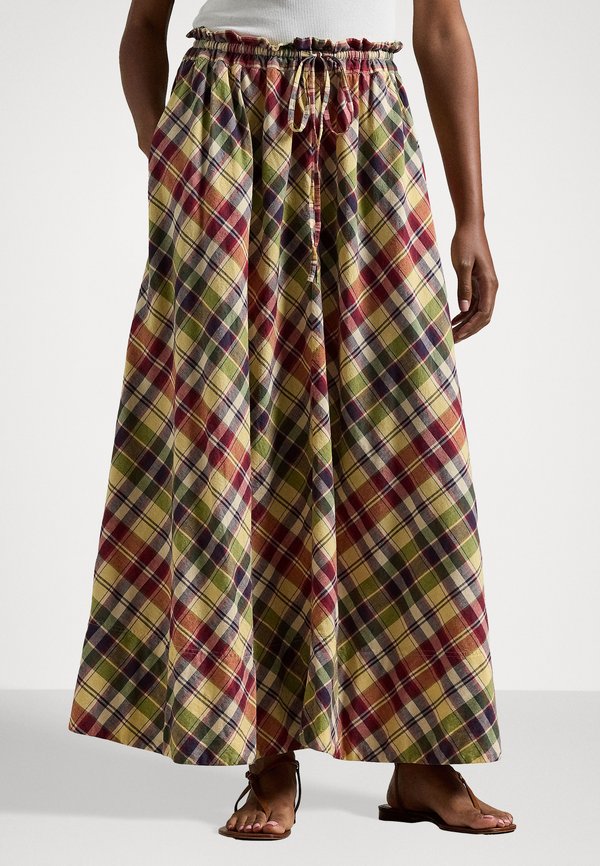 PLAID COTTON DRAWSTRING MAXISKIRT - Maxi skirt
