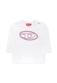 Witte lange mouwen t-shirt van katoen met een ronde hals en drukknoopjes, met een paars Diesel-logo in een ovale vorm.