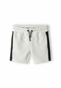 Witte katoenen blend shorts met een elastische tailleband en trekkoord, voorzien van zwarte zijpanelen en twee voordo pockets.